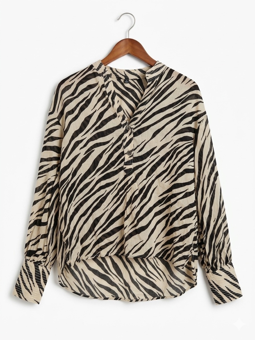 Banana Republic Beige and Black Zebra Print V-Neck Blouse